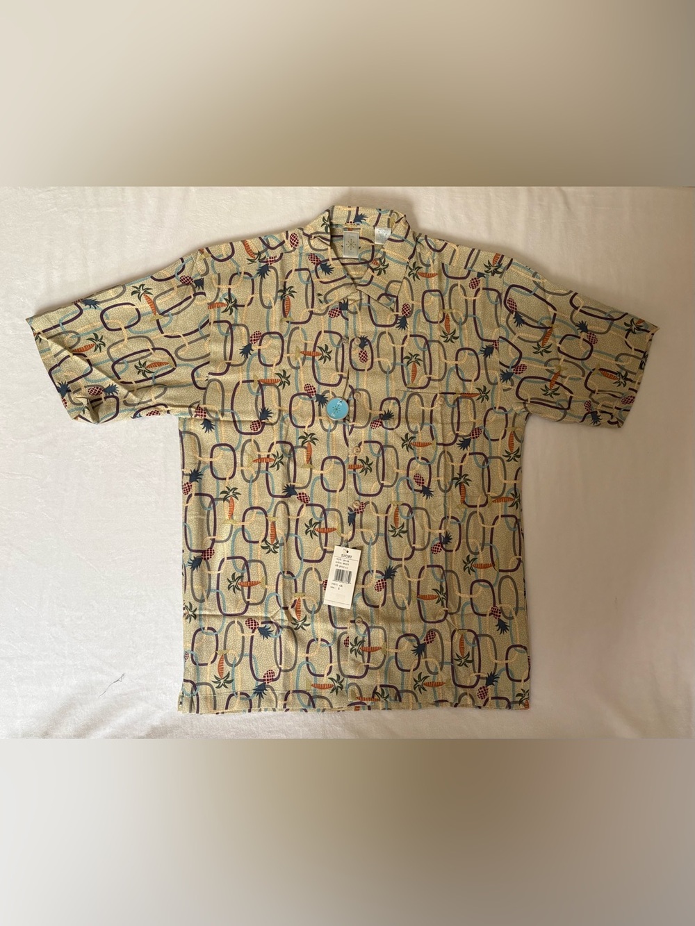 Burma Biba S Men's Silk Short-Sleeve Button-Down Shirt Pineapple Tropical Print